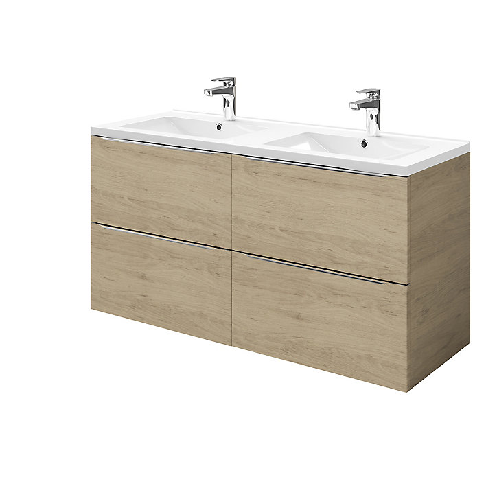 Meuble sous vasque à suspendre GoodHome Imandra bois chêne 120 cm + plan vasque Nira