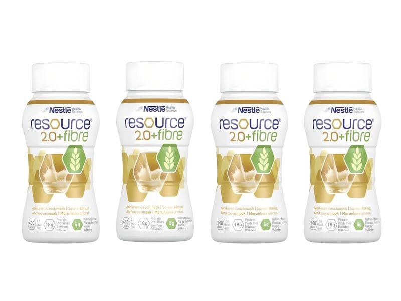 Resource 2.0 Fibre Aprikose 4 x 200 ml Hochkalorische Trinknahrung für besondere medizinische Zwecke