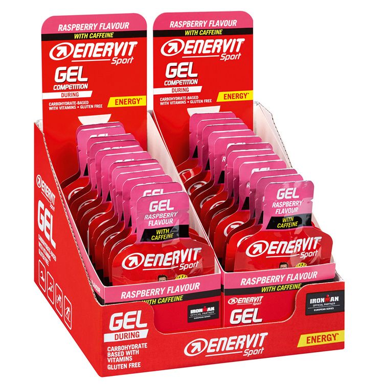 Enervit Sport Gel hindbær med koffein - 25 ml - kasse med 24 stk