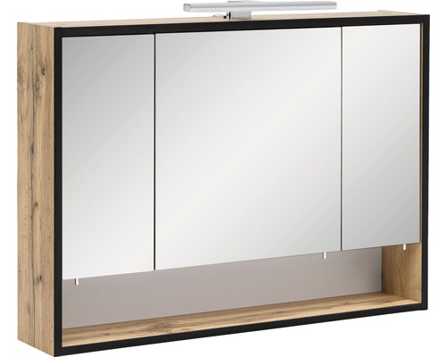 Spiegelkast Möbelpartner Max 80 x 16 x 65,6 cm eiken natuur 3-deurs LED