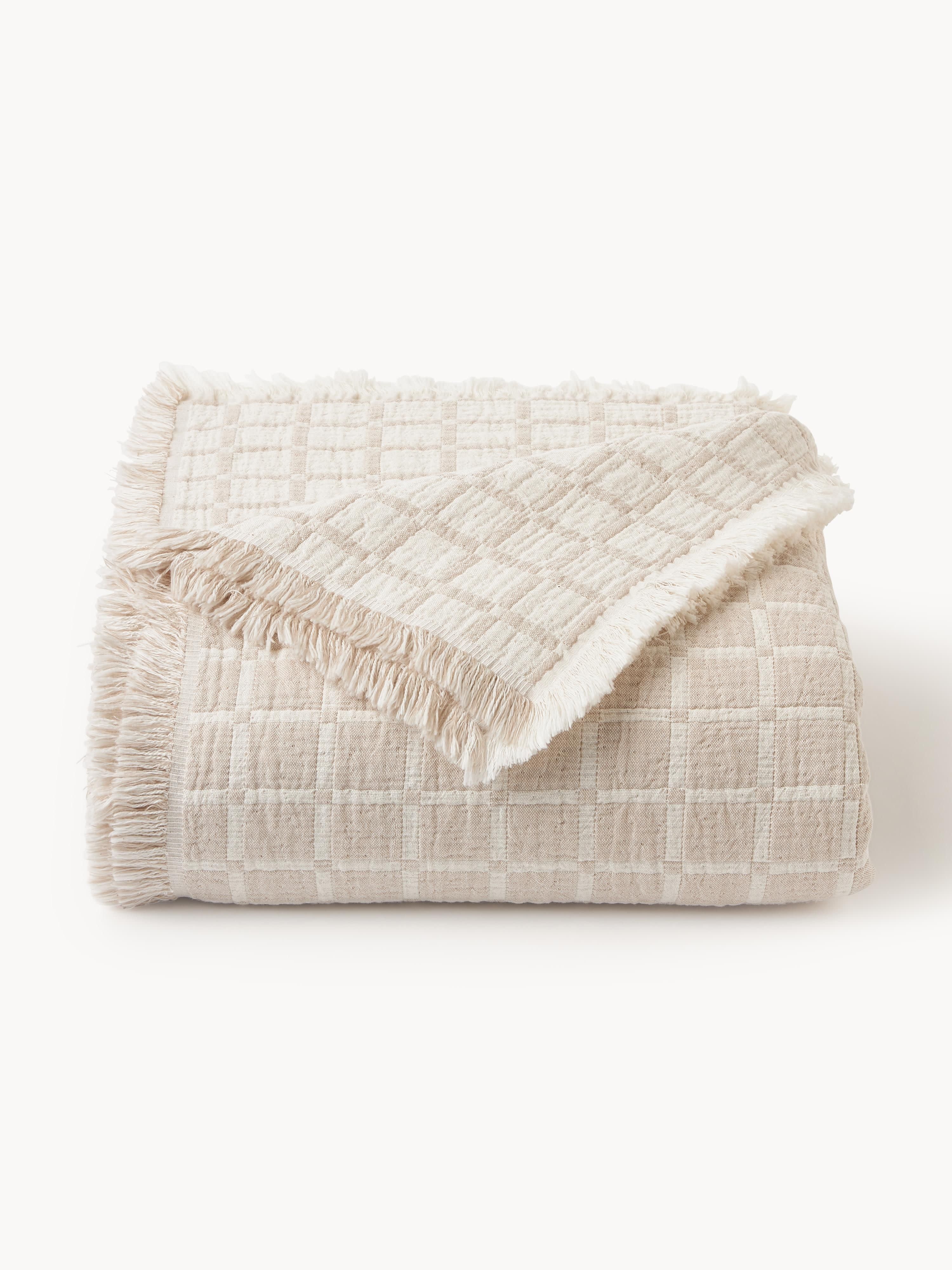 Gewassen mousseline bedsprei Ronia met franjes