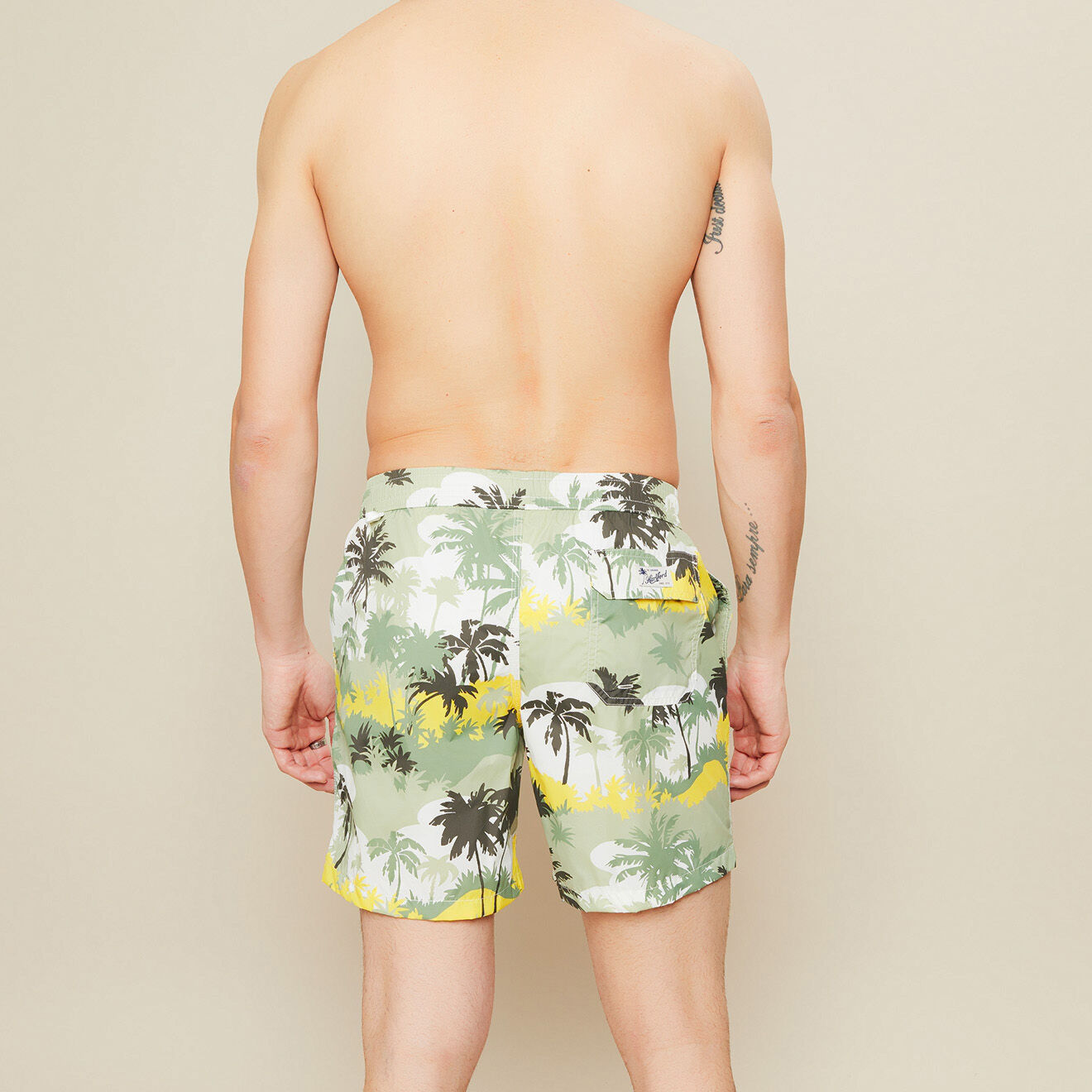 Hartford Short de bain Swim Palmiers imprimé army/marron foncé/jaune