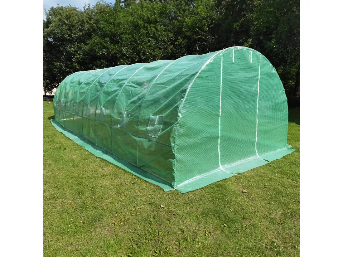 Serre en plastique tunnel en acier fondation grillagée toile PE 170g/m133