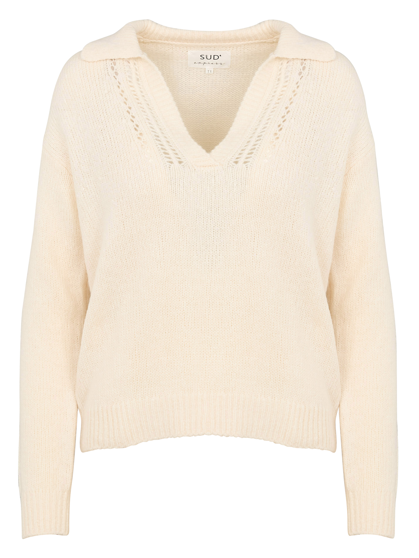 MALENA - Pull à col polo en maille | Blanc