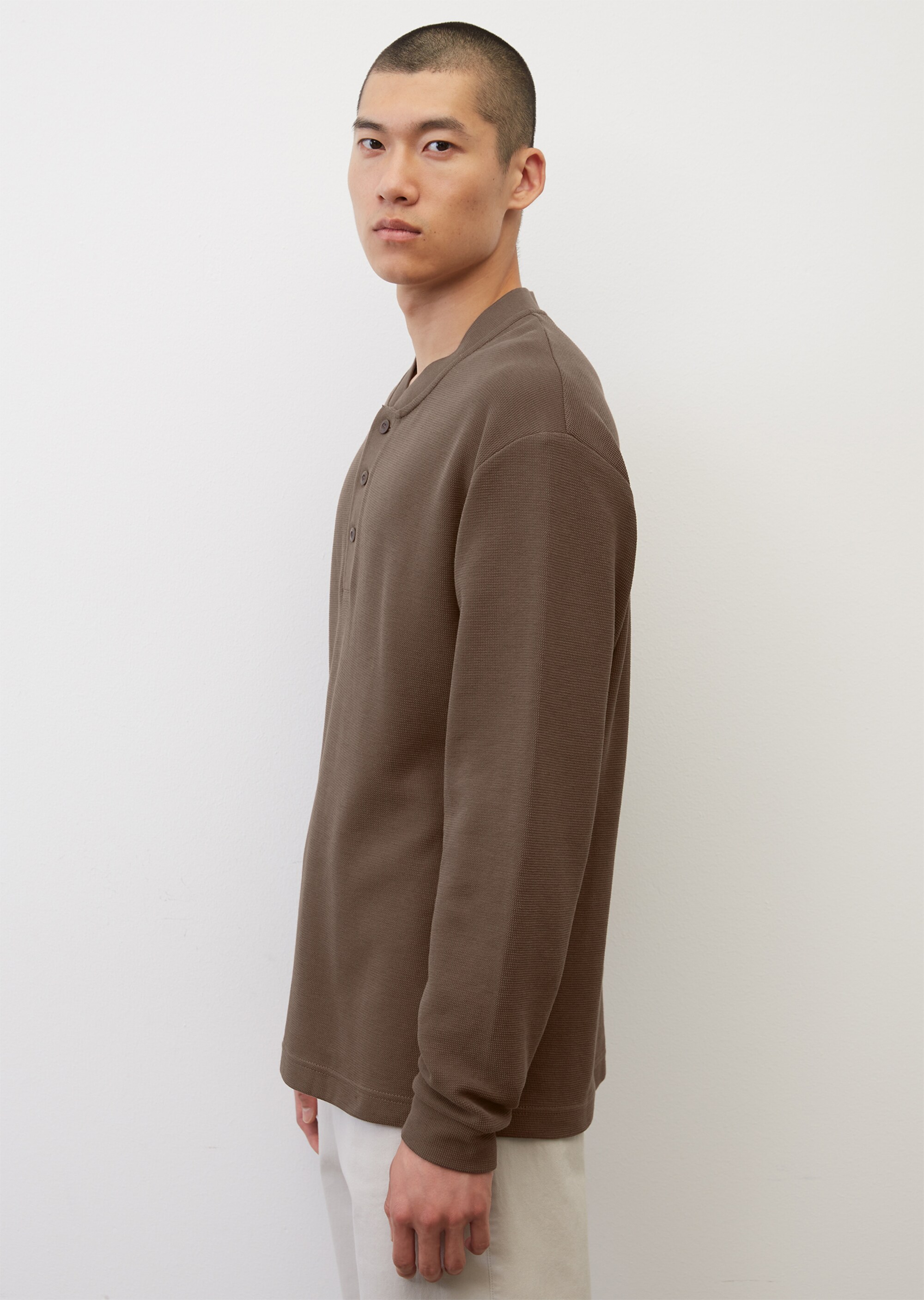 Langarm-Serafino relaxed aus Micro-Waffle-Structured-Jersey