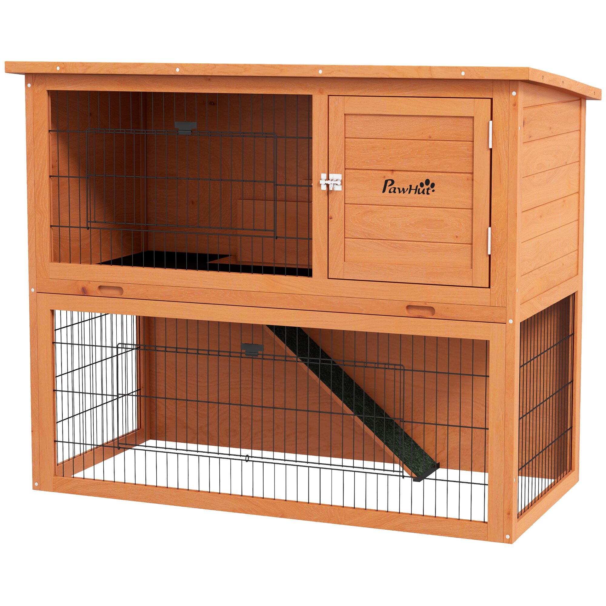 PawHut Kaninchenstall mit Rampe orange 123L x 62B x 102H cm