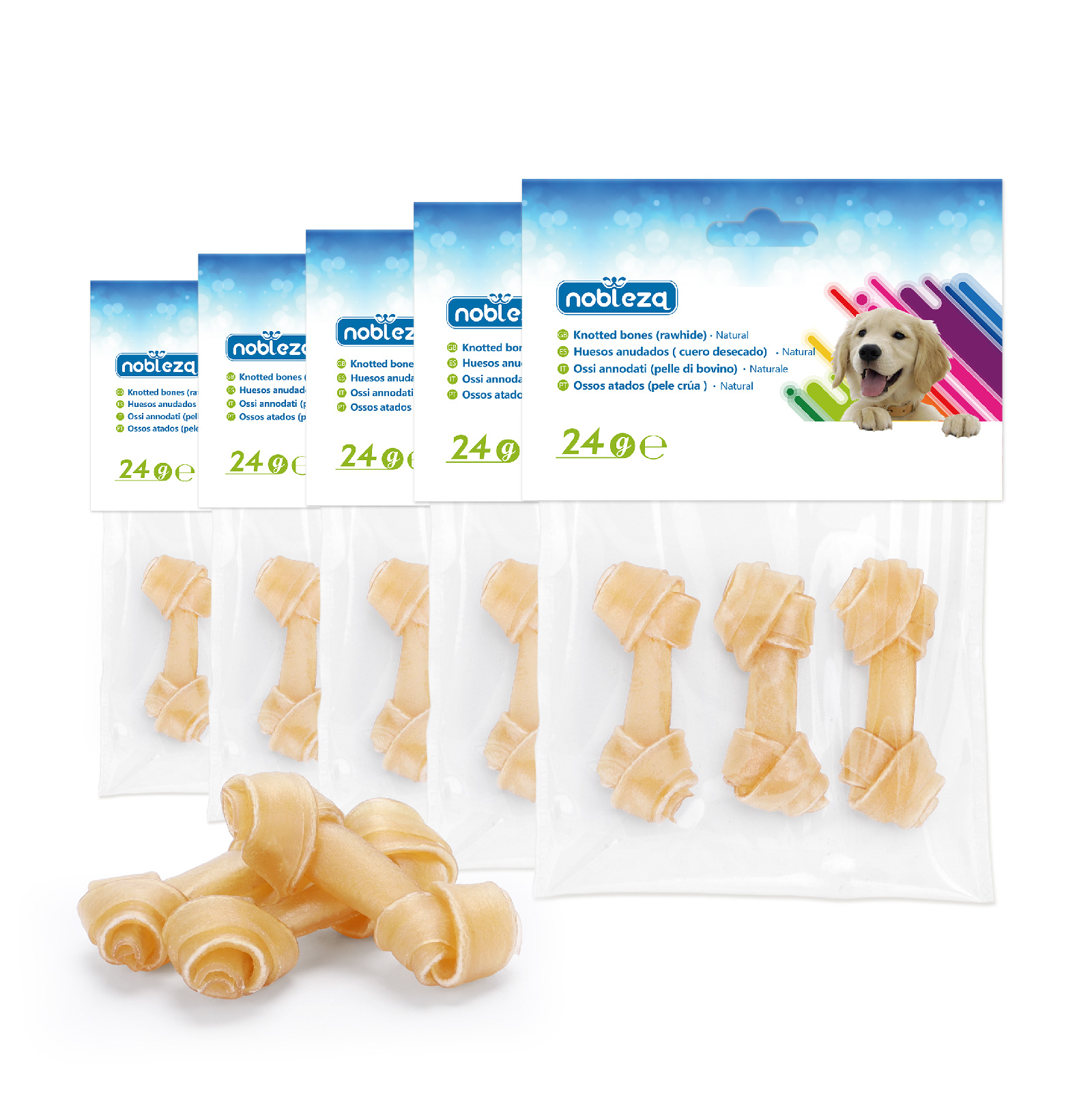 Nobleza - Osso com nós para cães, bastão de couro bovino para fortalecer os dentes, petisco dental para cães, osso mastigável para cães, 18 unidades (6,4 cm/2,5 polegadas)