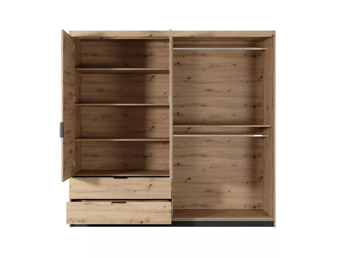 Armoire à portes battantes TALLY LED 220x60x211 Crème & Noir