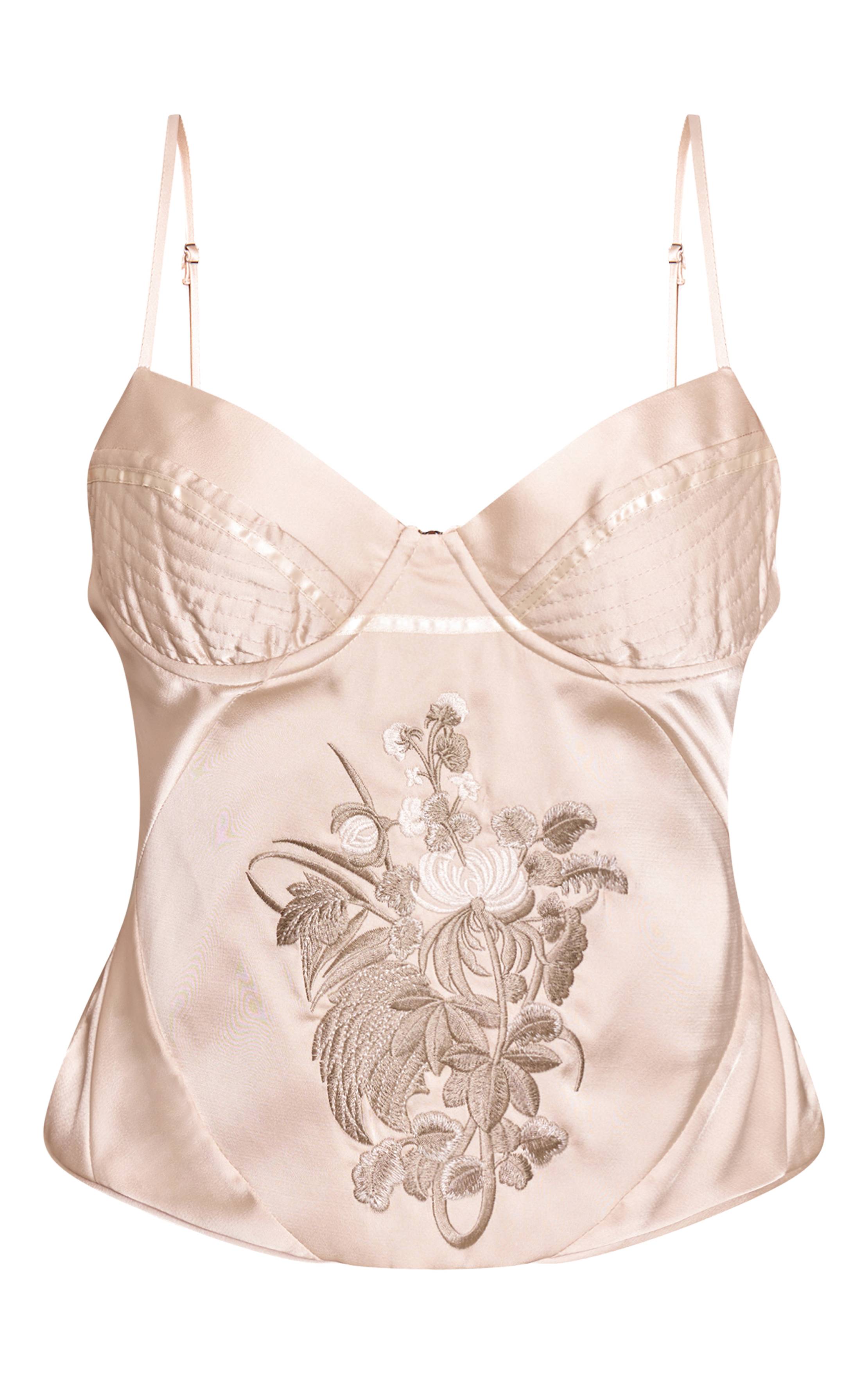 Champagne Corset En Satin Champagne Avec Broderies Détaillées