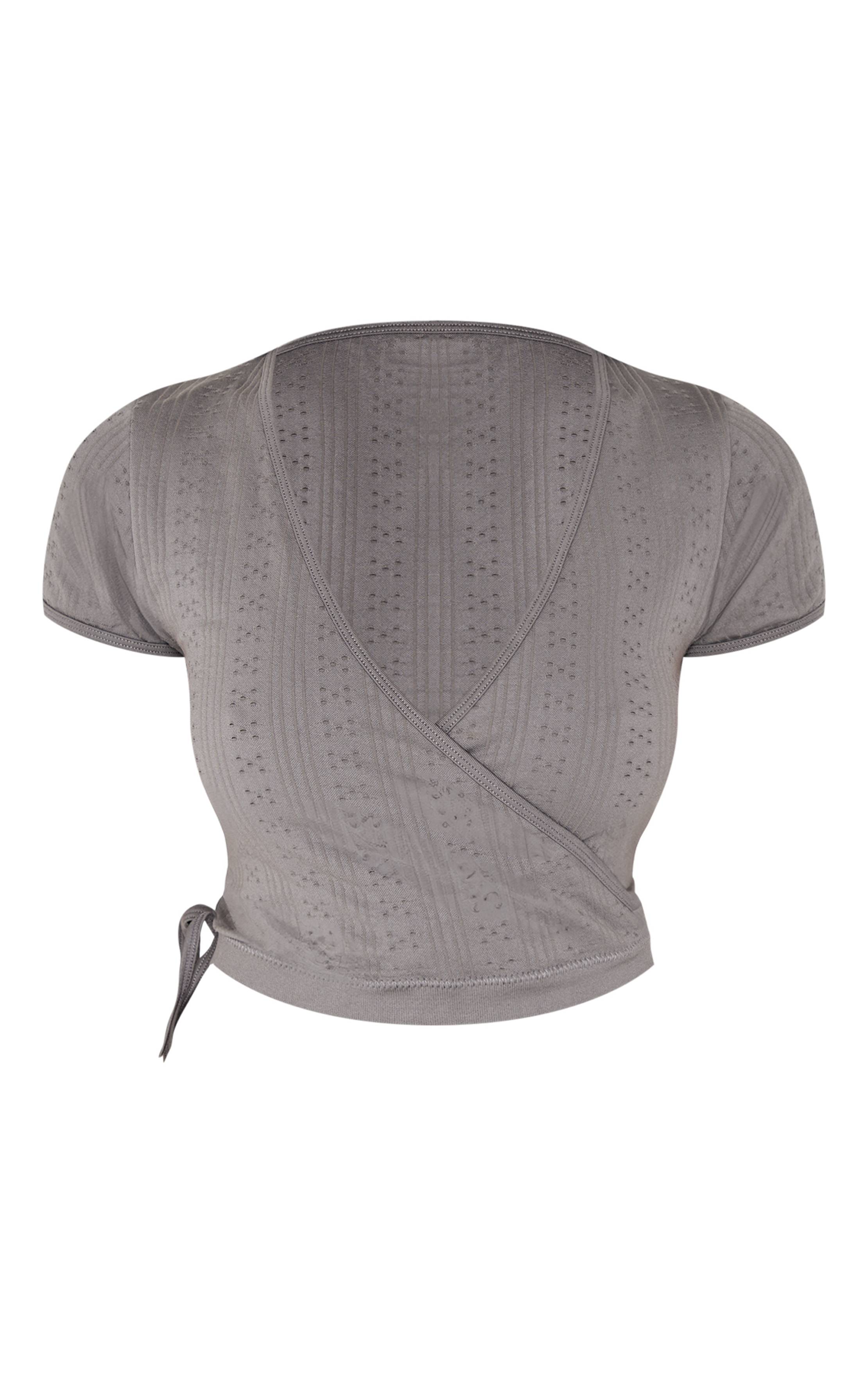 Charbon Top Court Croisé En Maille Pointelle Contour
