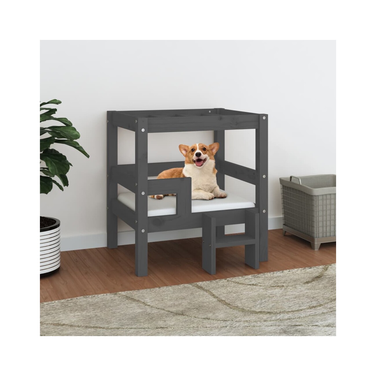 VidaXL erhöhtes Hundebett aus Kiefernholz grau 53,5 cm, 60 cm, 53,5 cm