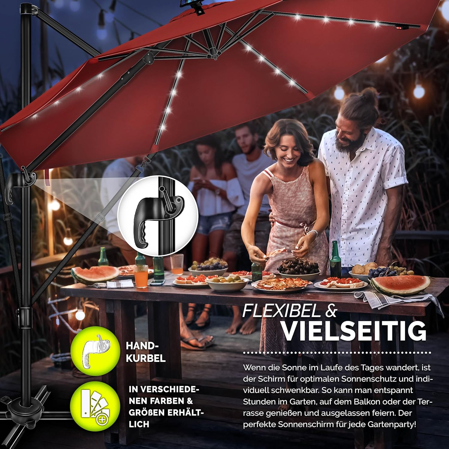 tillvex® Premium Alu Sonnenschirm 330 cm + Abdeckung & Windsicherung | Ampelschirm 6-Fach verstellbar mit Kurbel | Gartenschirm 360° Drehbar Neigbar Kippbar | UV50+ wasserdicht