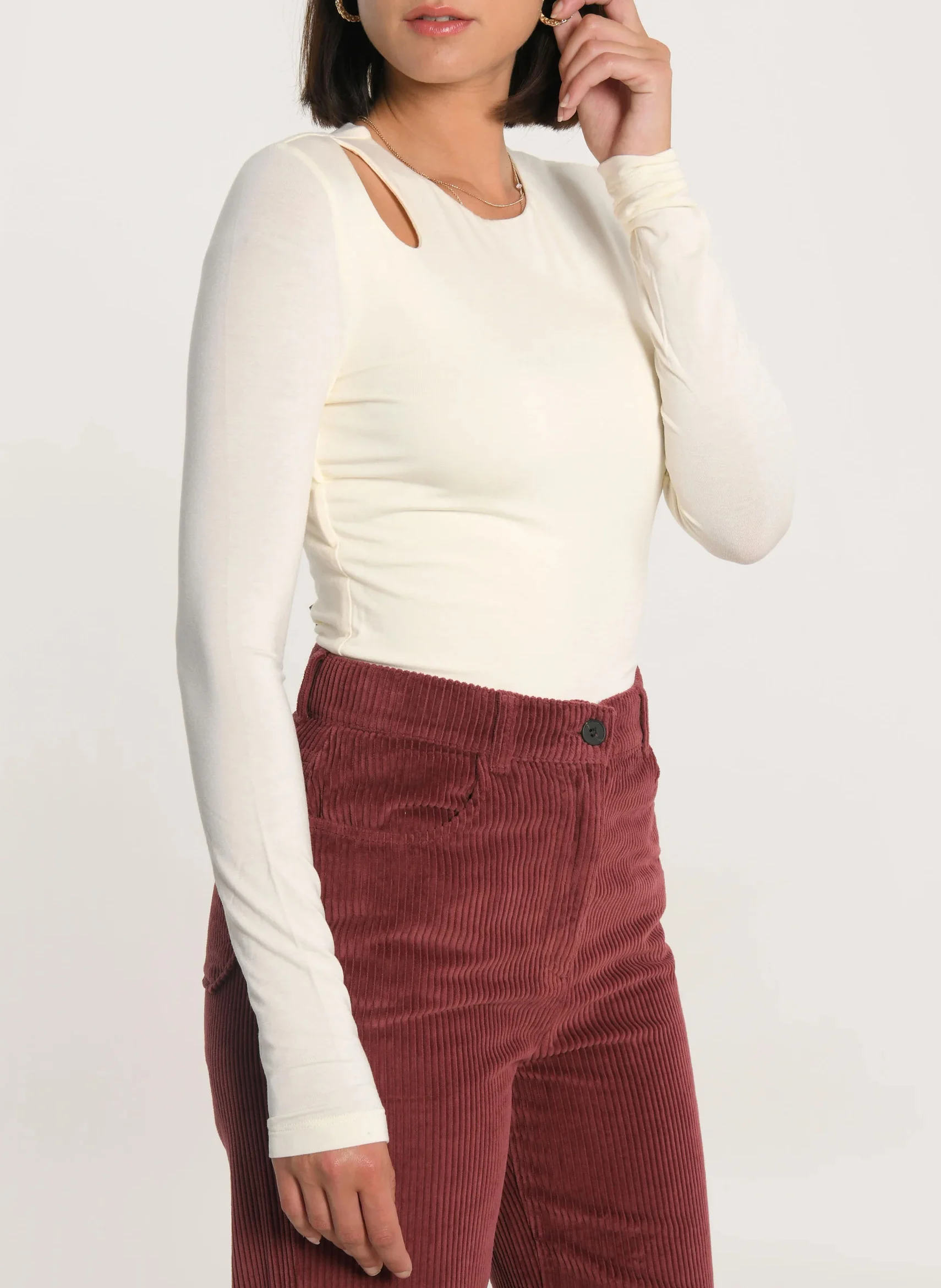 CATHY - Tee-shirt moulant col rond| Blanc