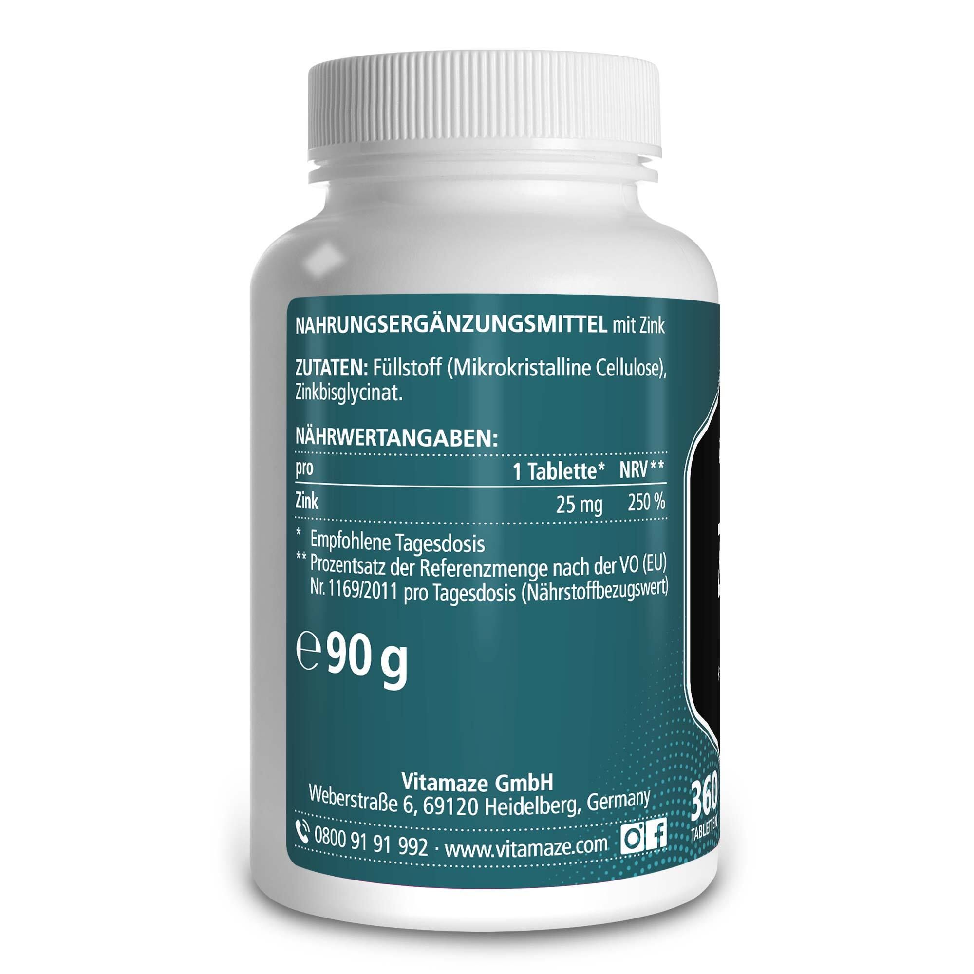 ZINK AKTIV 25 mg hochdosiert vegan Tabletten