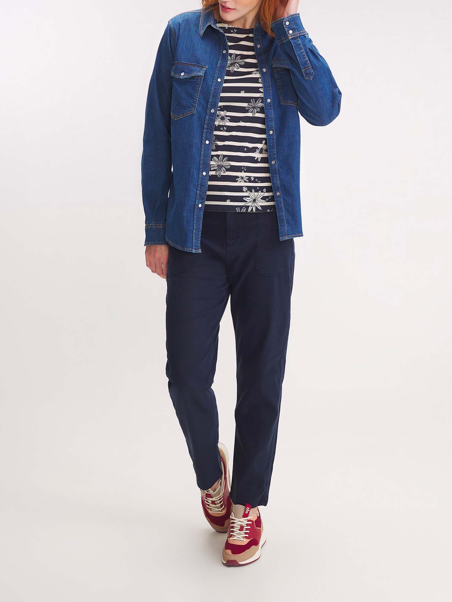 Chemise Femme En Denim Manches Longues Bleu