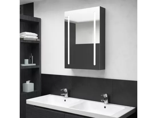 Armoire de salle de bain à miroir LED noir brillant 50x13x70 cm
