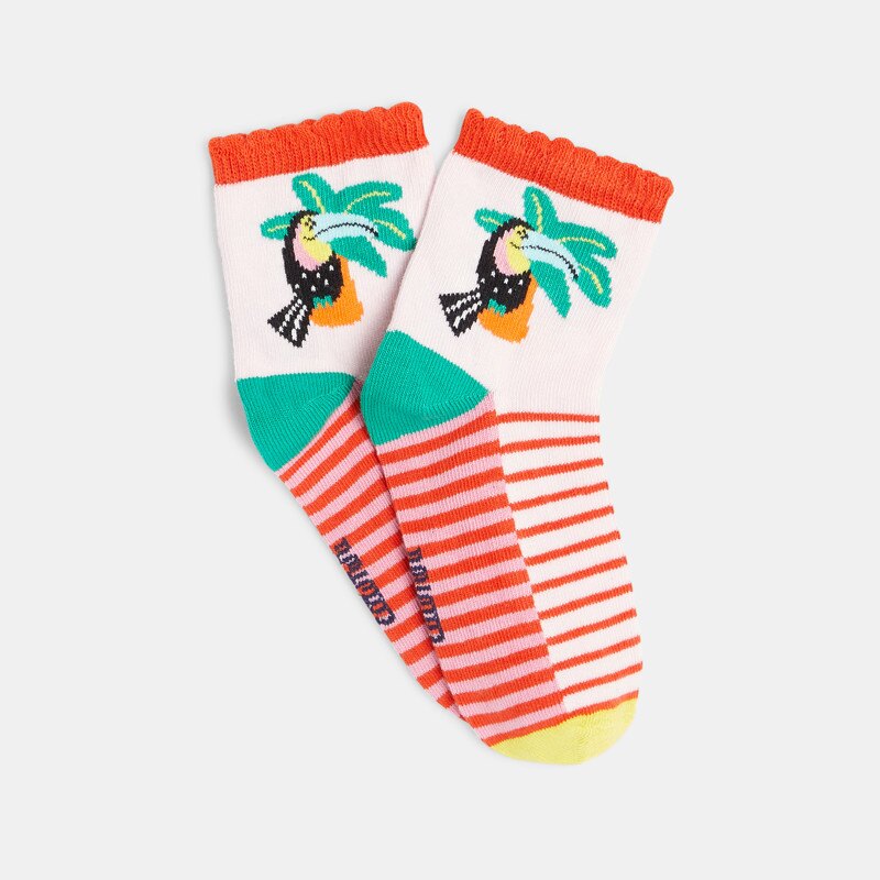 Chaussettes bébé fille roses toucan et palmier Catimini Rose