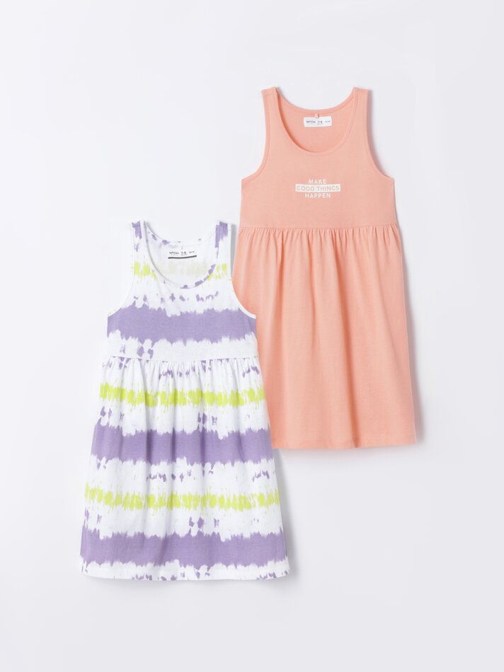 Conjunto com 2 vestidos estampados - Laranja Claro