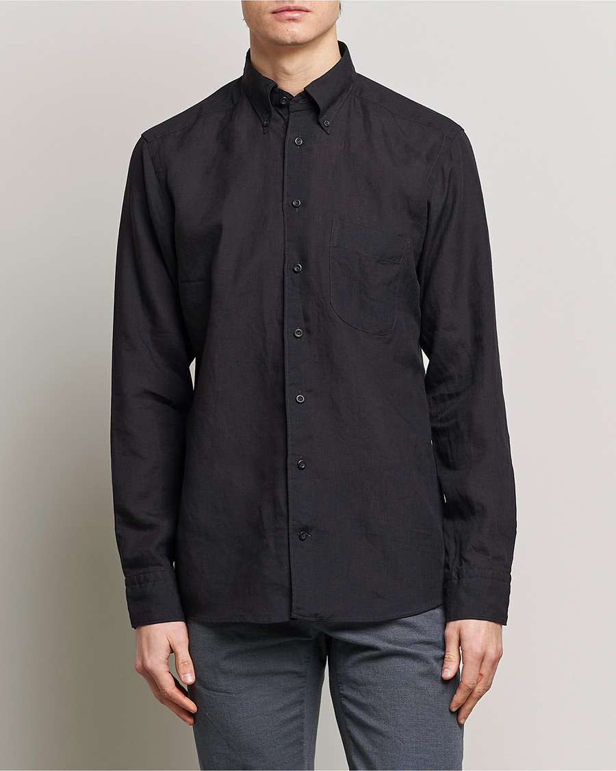 Eton Slim Fit Linen Button Down Shirt Black