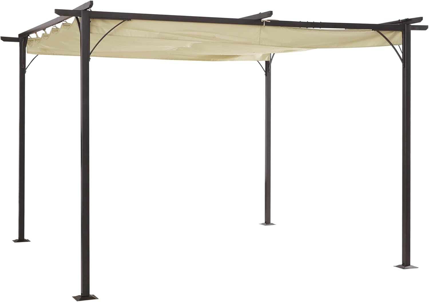 Outsunny Versenkbare Pergola 4 x 4 m Metallstruktur Epoxydharz Korrosionsschutz schwarz + Polyestergewebe mit hoher Dichte 180 g/m² inkl. Beige