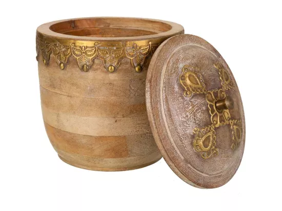 Coffret à bijoux rond marron 13x13x15h
