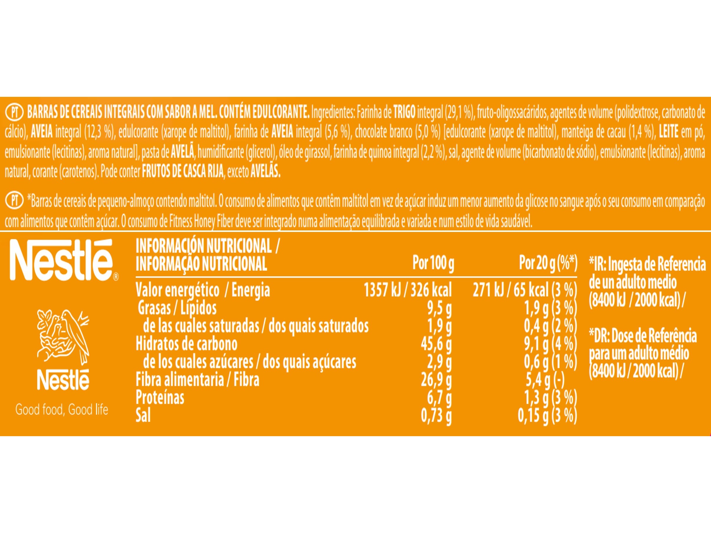 BARRA CEREAIS FITNESS 0% AÇU. ADIC. MEL FIBRA 4X20G