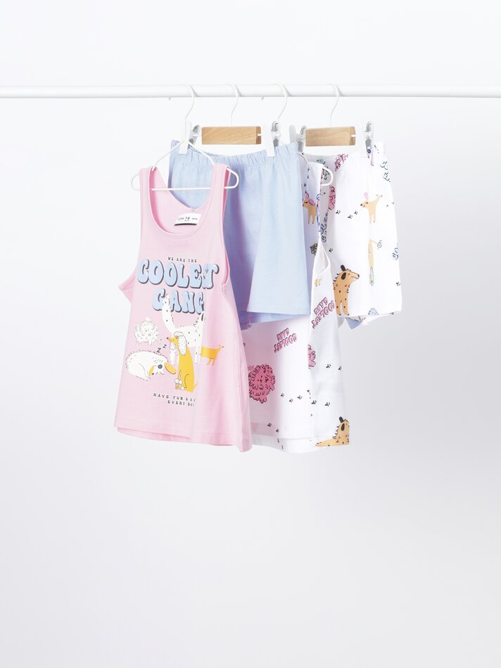 Conjunto com 2 pijamas de alcinha estampados - Rosa Médio