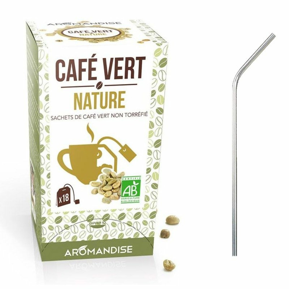 Café vert nature 18 sachets + 4 pailles en inox