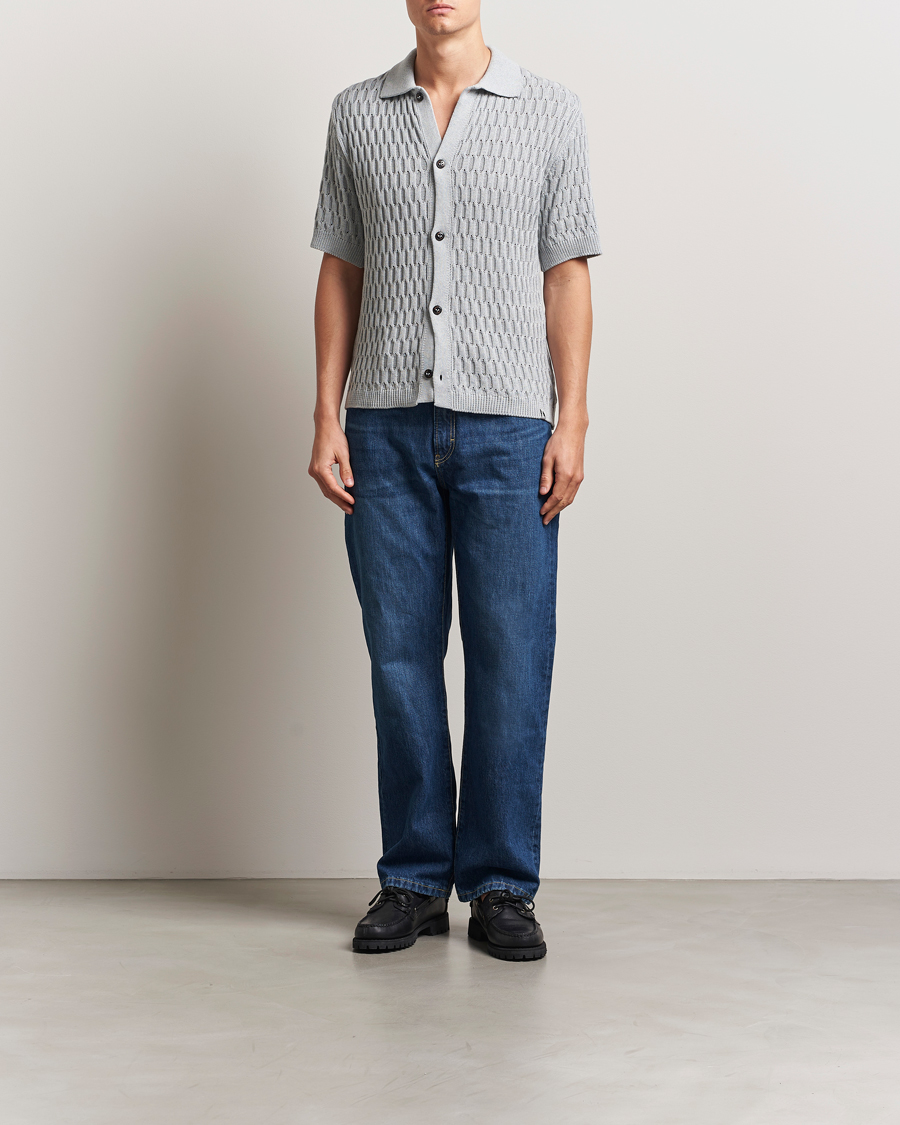 Peregrine Cove Knitted Short Sleeve Shirt Washed Denim