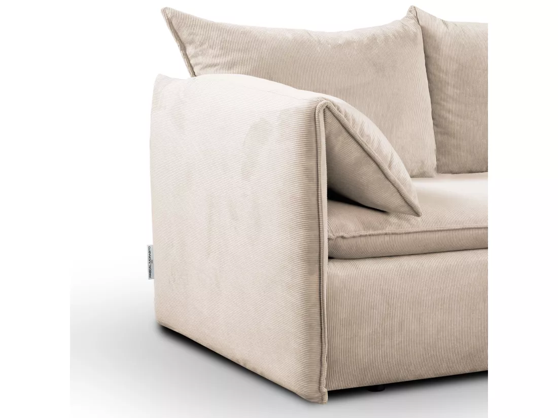 Canapé d'angle droit convertible en velours côtelé beige TEODORA