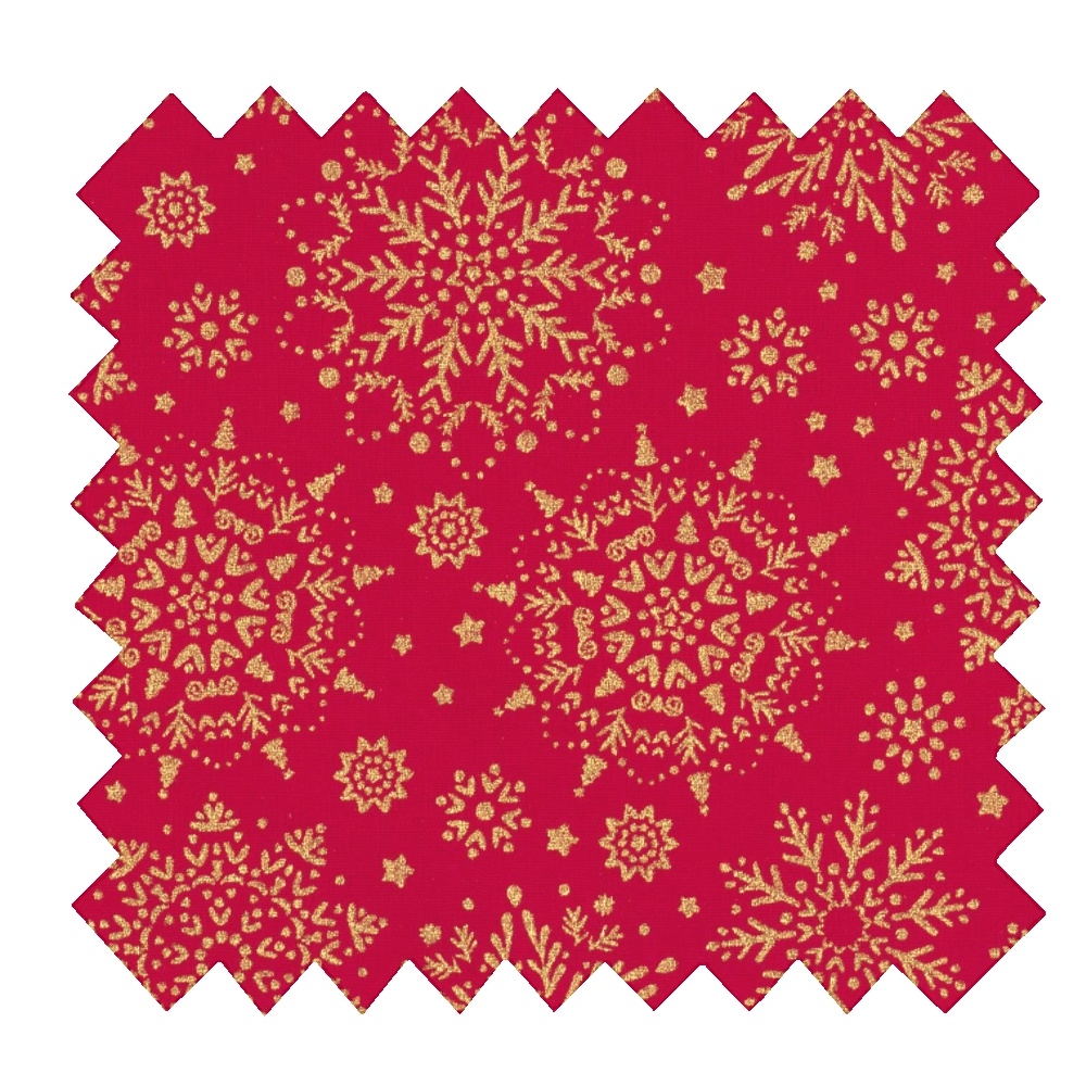 Coupon Tissu 50 Cm Ex2448 Flocon De Noel Or Rouge