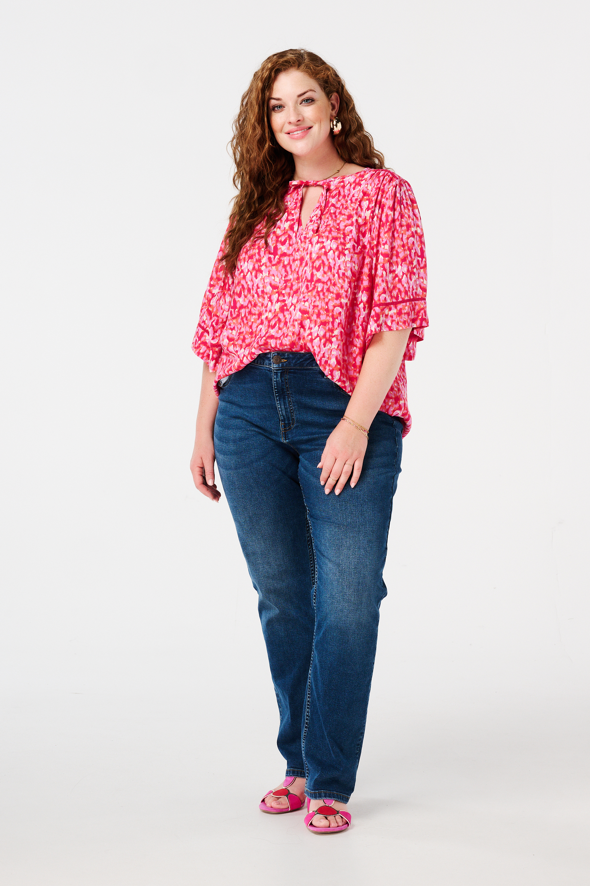 Blouse met print en strikdetail Multi Pink
