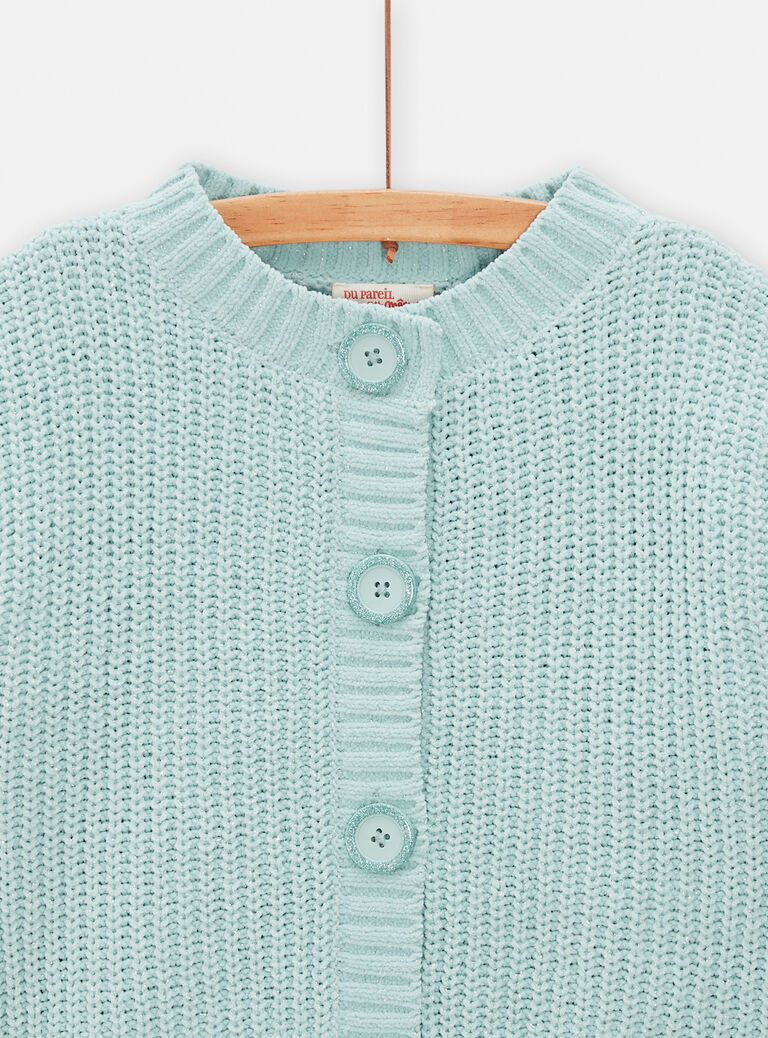 Cardigan en maille turquoise pale pour fille