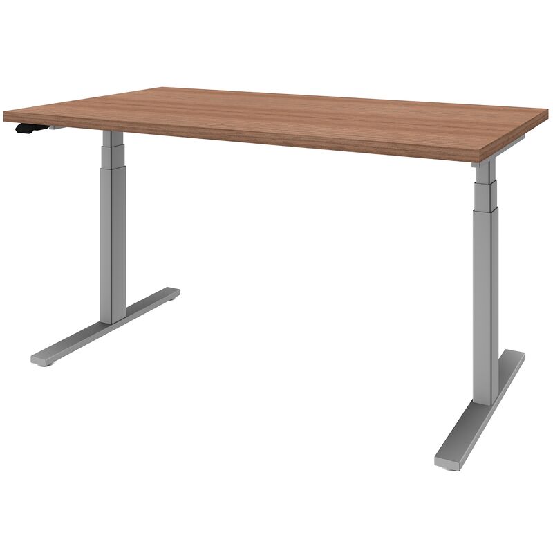 Elektrisch höhenverstellbarer Schreibtisch LINUS+, Gestellfarbe alu, 140 x 80 cm, Dekor Nussbaum