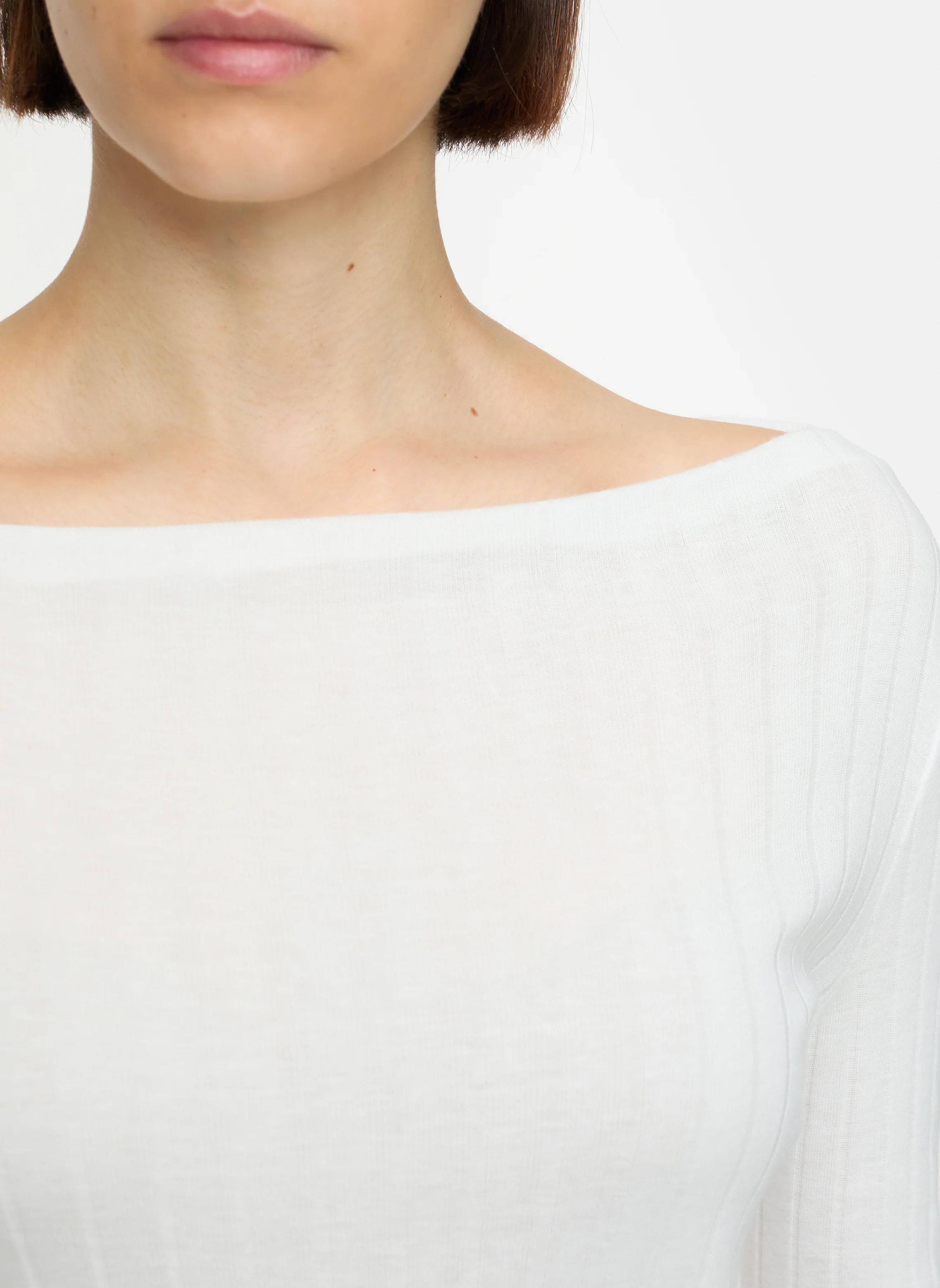 Tee-shirt moulant col bateau en coton mélangé | Beige