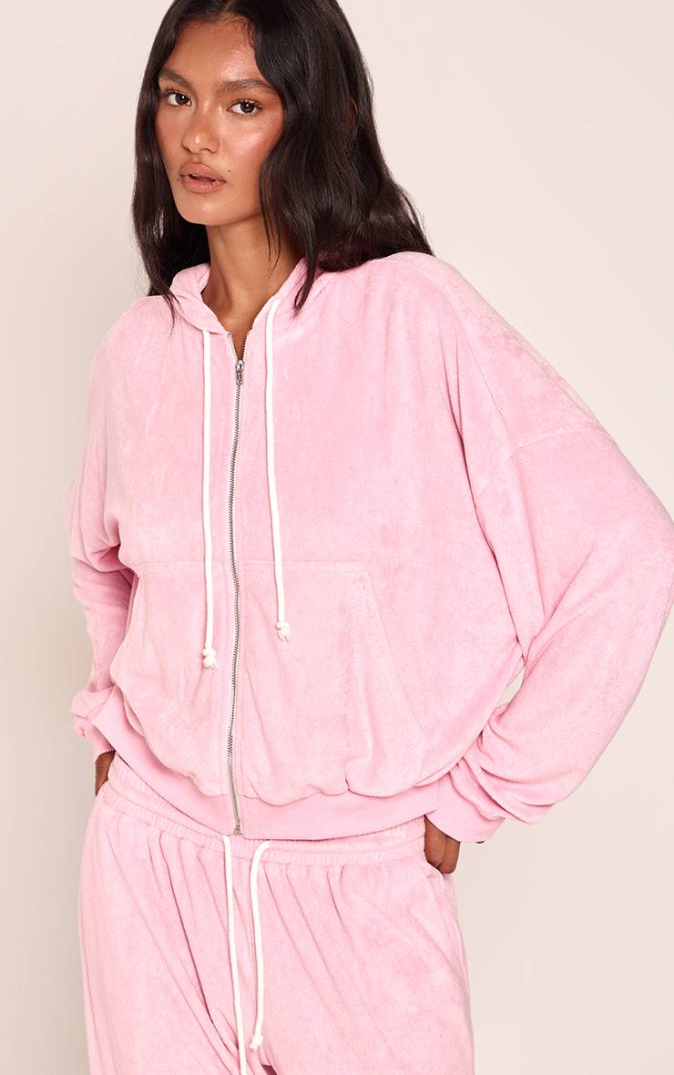Rose Sweat À Casynthétiqueche Zippé En Tissu Éponge Avec Cordon De Serrage Contrasté