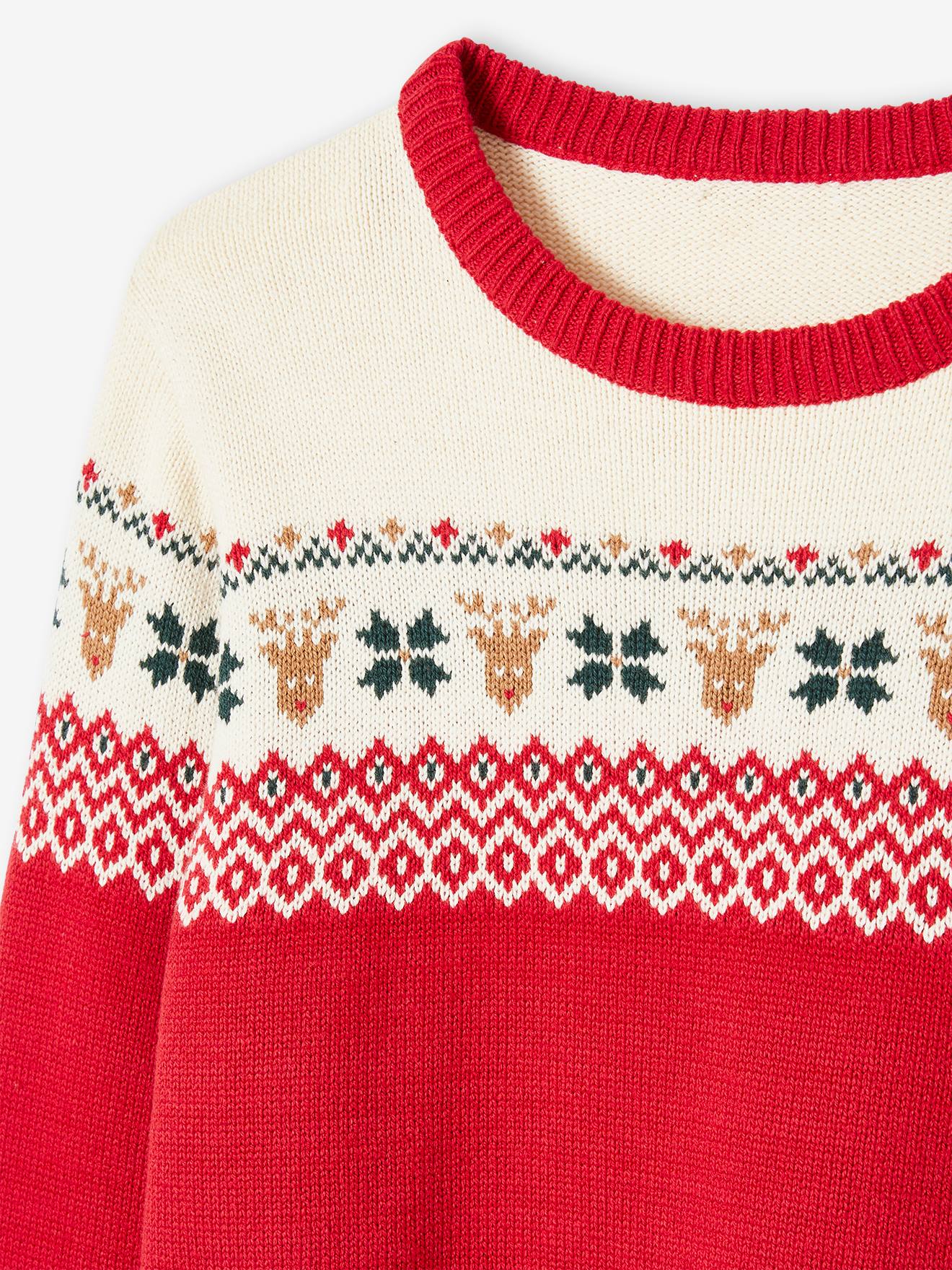 Coleção especial de Natal para toda a família, em malha jacquard para adultos, vermelha.