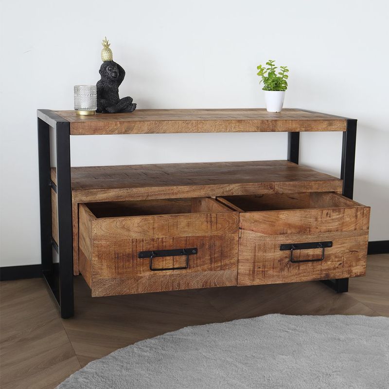 Lizzely Garden & Living - Ilse - TV Meubel - Hout met Zwart - 100 cm - Duurzaam Mango Massief Hout