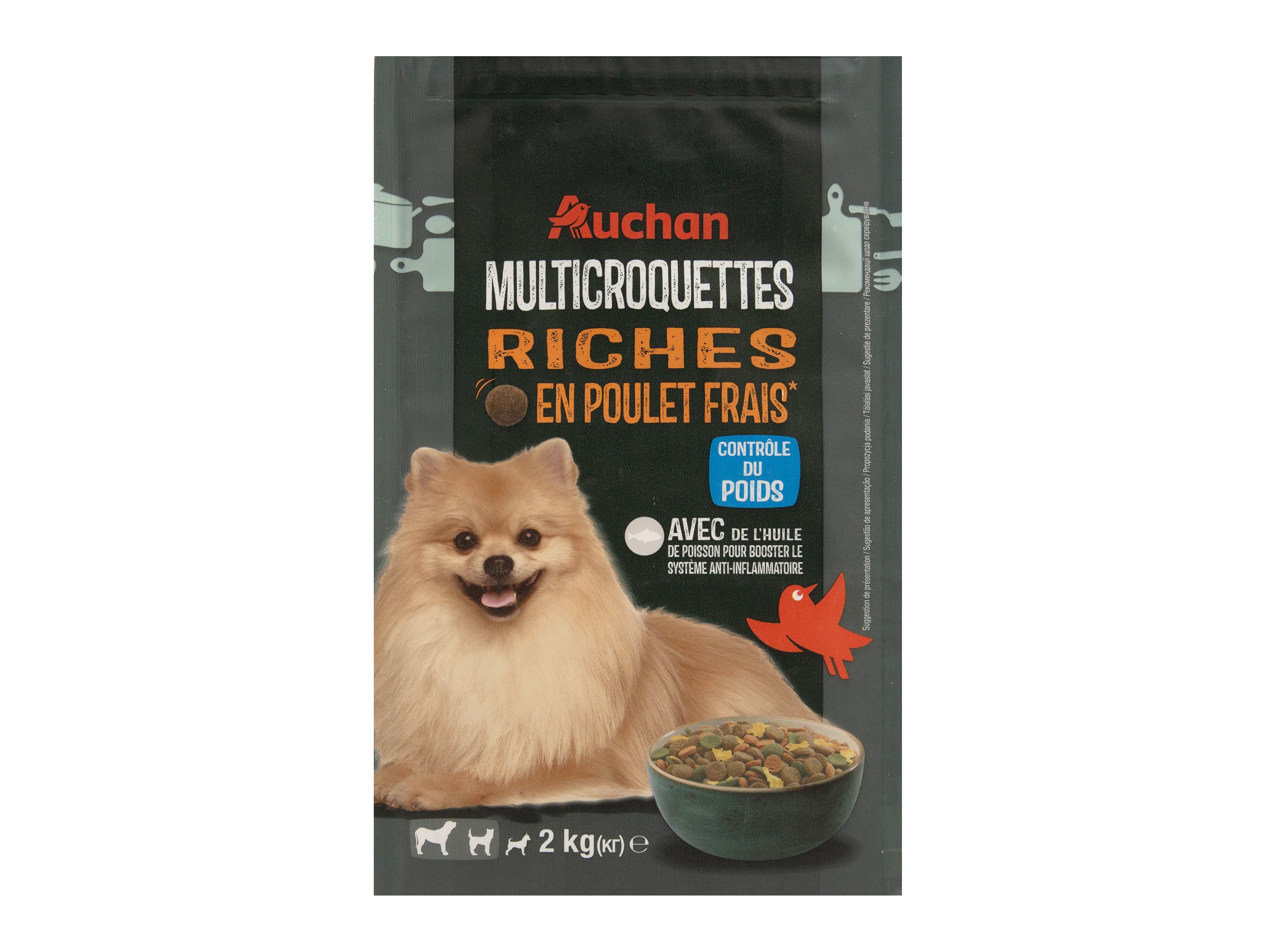 RAÇÃO PARA CÃO AUCHAN CONTROLO DE PESO RICO EM FRANGO FRESCO 2KG