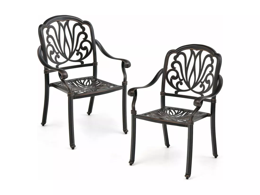 Lot de 2 Chaises de Jardin en Fonte d’Aluminium, Chaises de Biatro avec Accoudoirs, Chaise Salon de Jardin Empilable, pour Terrasse, Balcon, Cour (Bronze, en Fleur)
