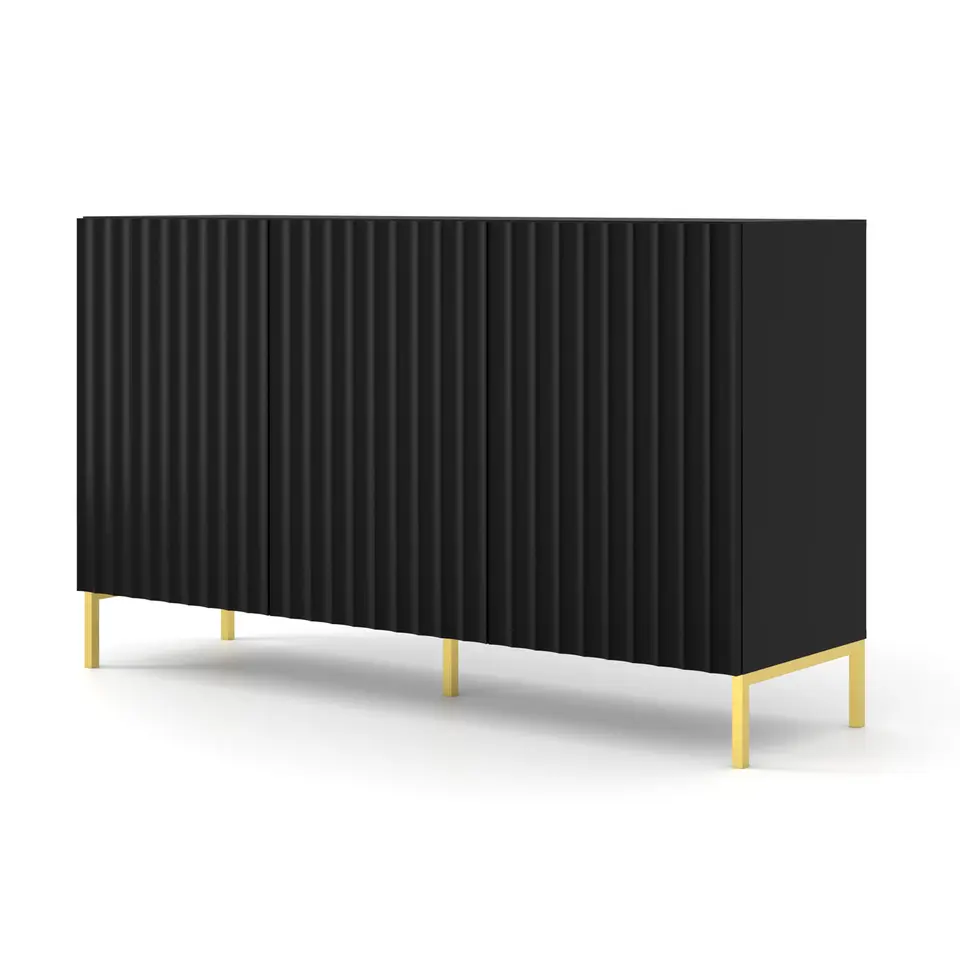 WAVE dressoir 3D 150 cm mat zwart   gouden frame