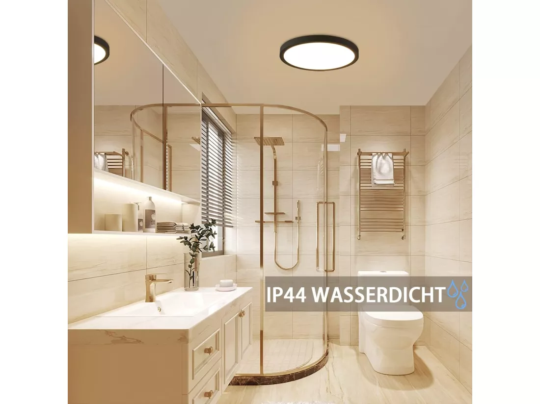 NETTLIFE Plafonnier LED plafonnier plat chambre lampe Ø22cm lampe salle de bain noir 15W IP44