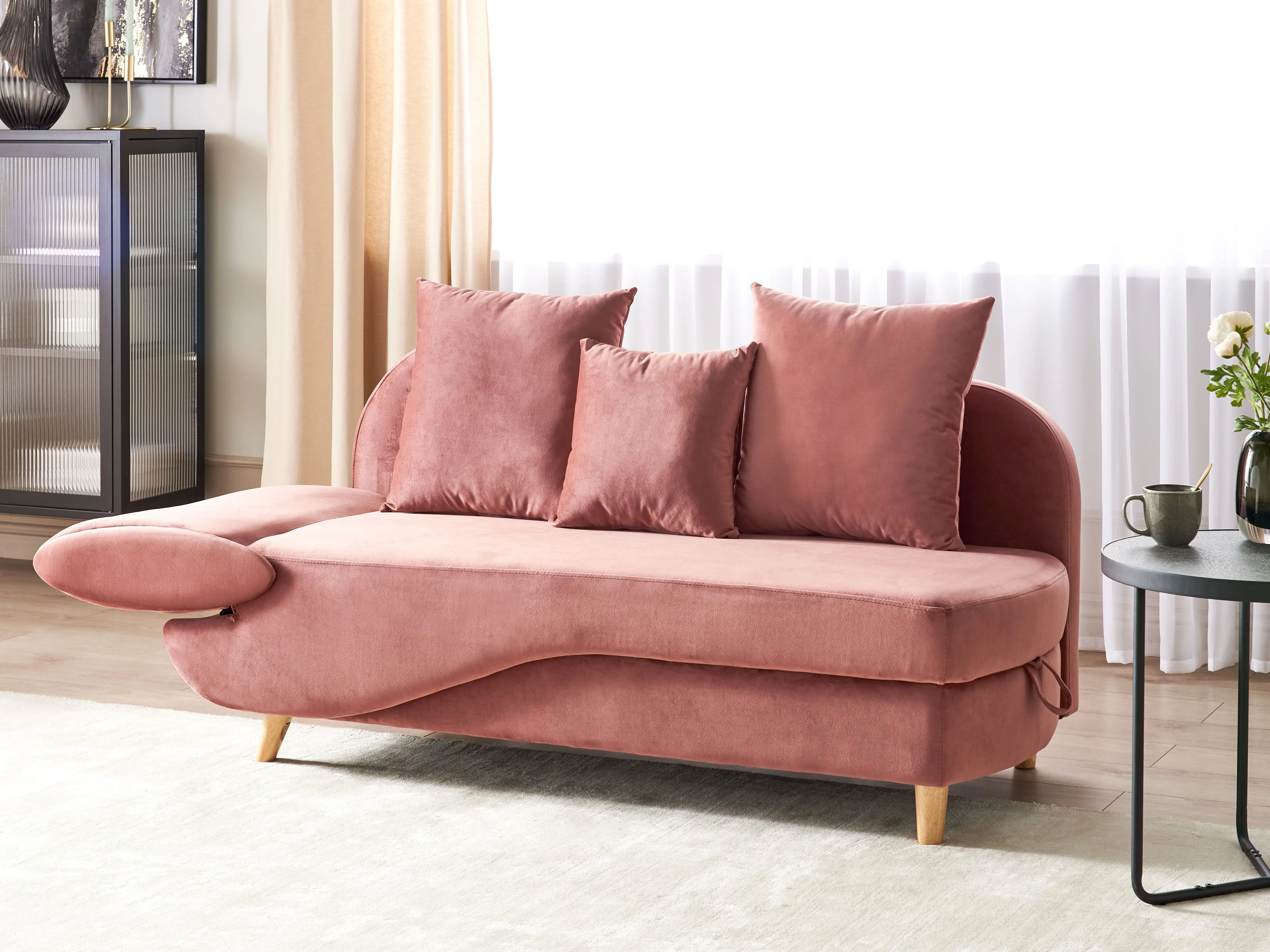 Linkszijdige chaise longue MERI Fluweel Roze met opbergruimte