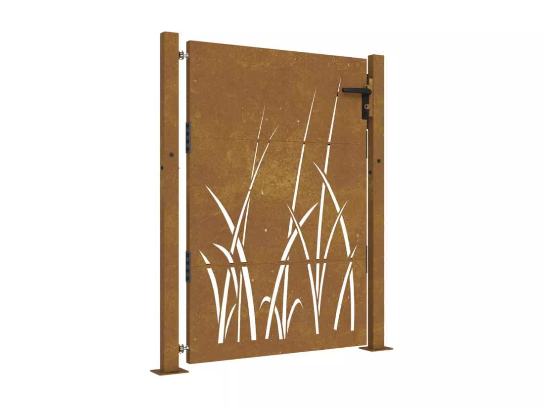 Portail de jardin 105x130 cm acier corten conception d'herbe