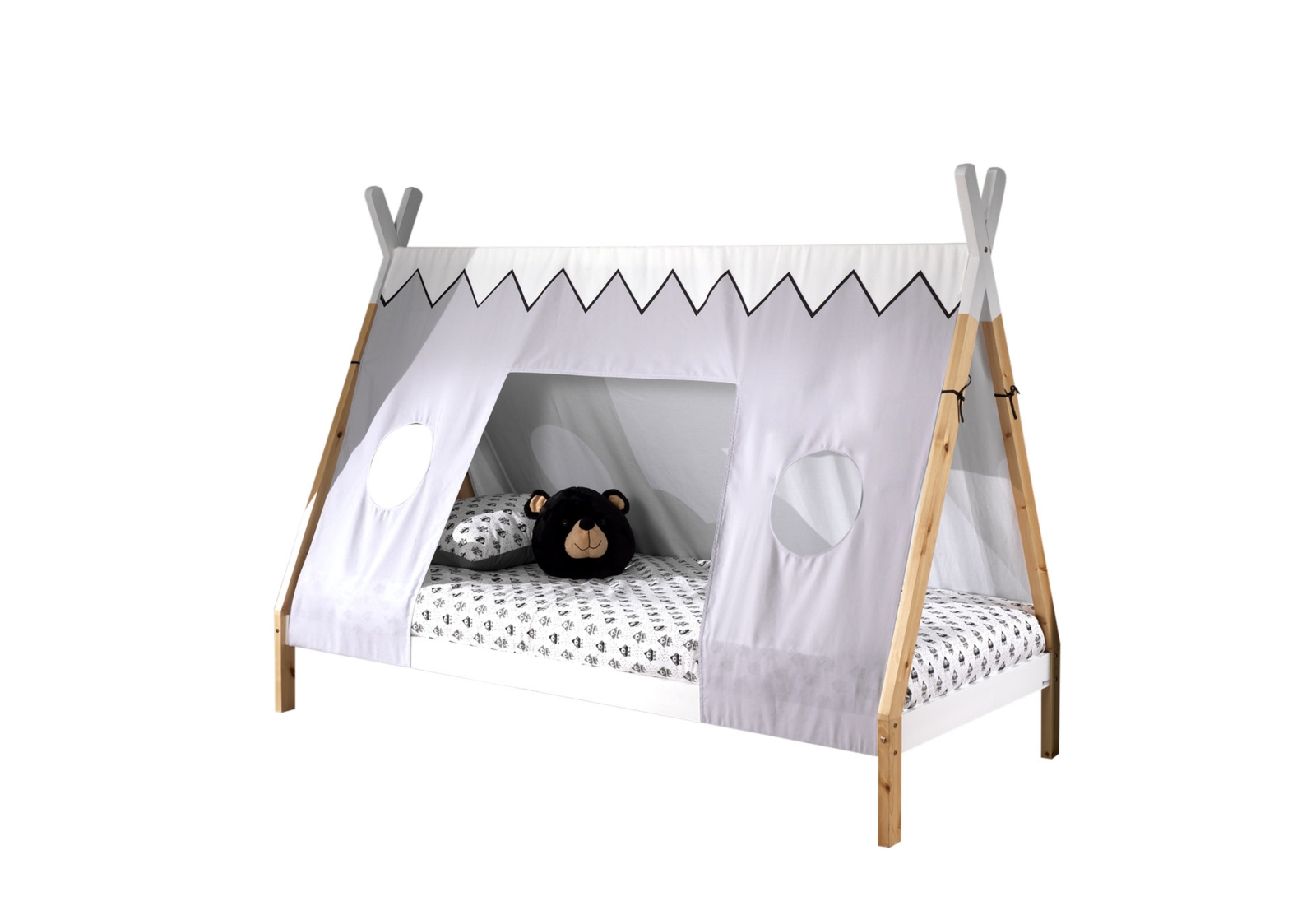 Tipi-Zelt-Bett - weiß - Kiefer- Textilzeltdach - 90x200 cm