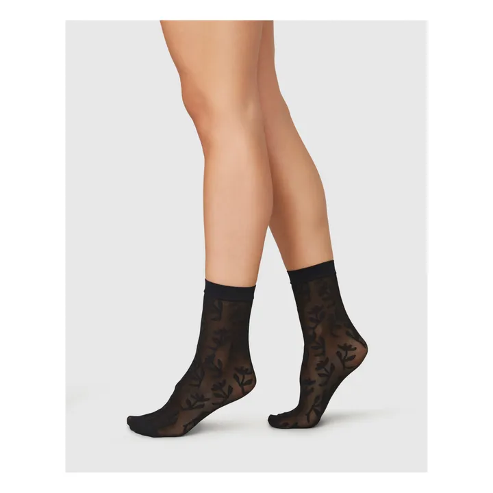 Swedish Stockings Chaussettes Flora Flower | Noir