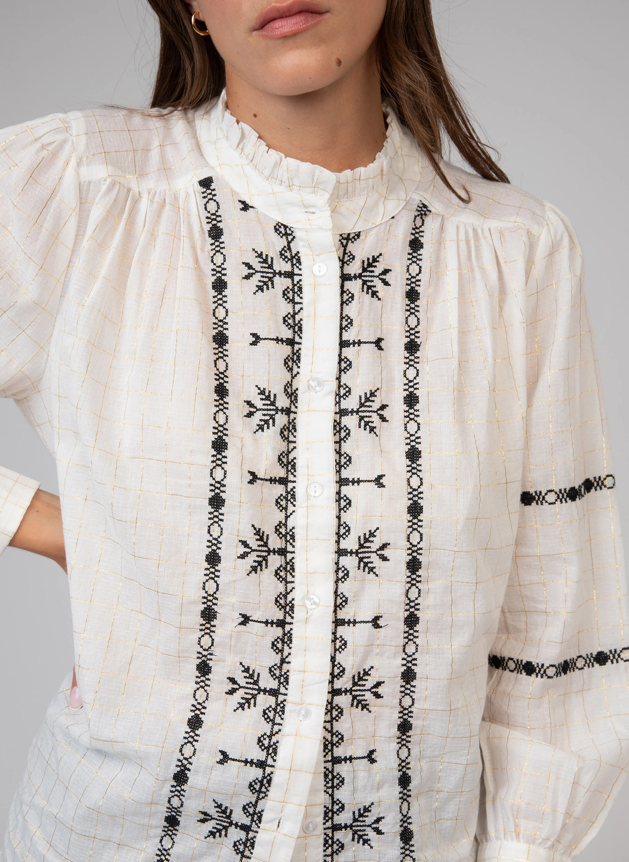 SARIKA - Chemise brodée en coton mélangé | Blanc