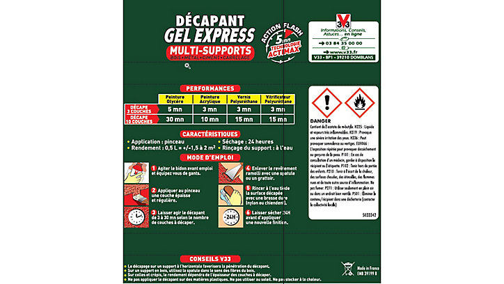 Décapant Gel Express V33 multi supports 0,5L