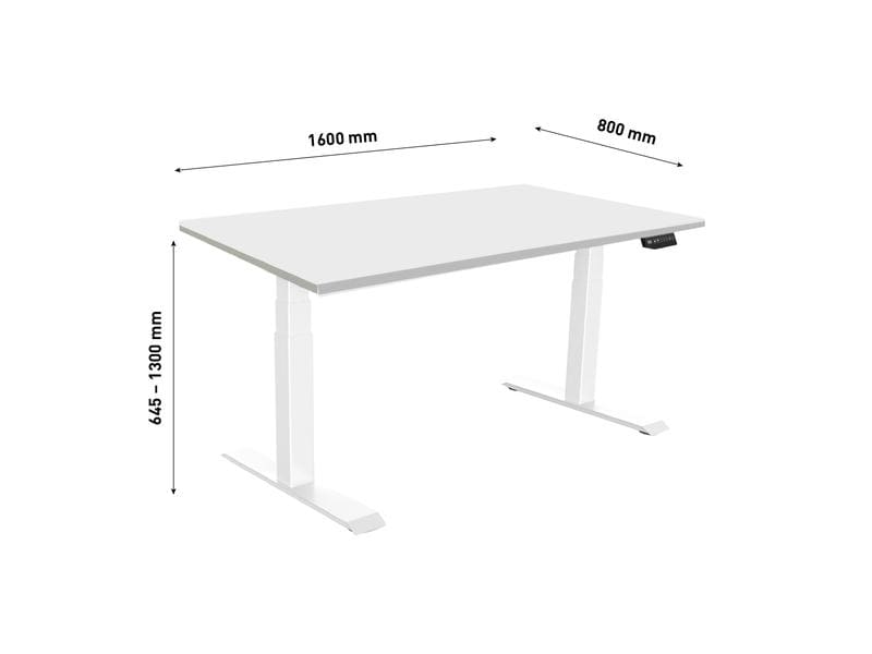 Contini RAL 9016 1.6 x 0.8 m Weiss mit Grauer Tischplatte Abwechslungsreiches Arbeiten im Stehen und Sitzen