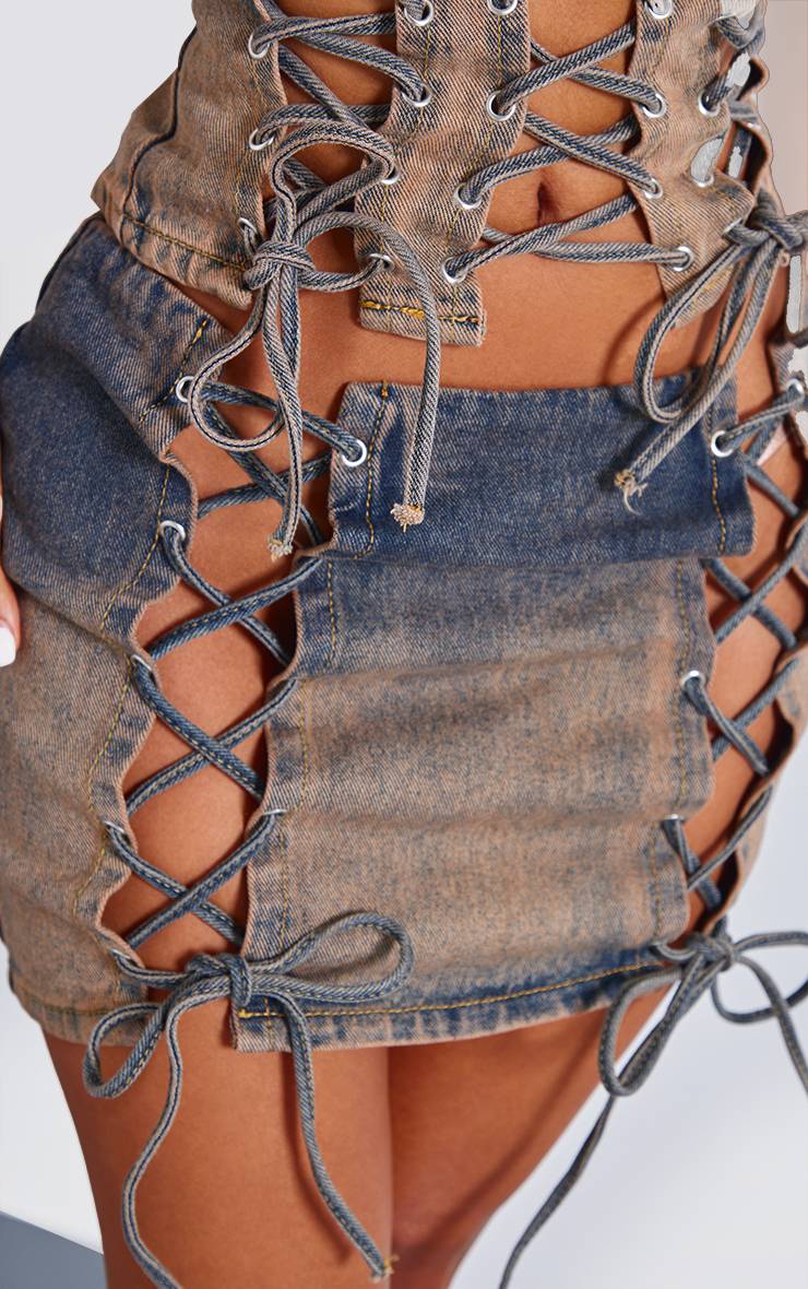 Gris Mini-jupe En Denim Avec Détail À Lacets Petite